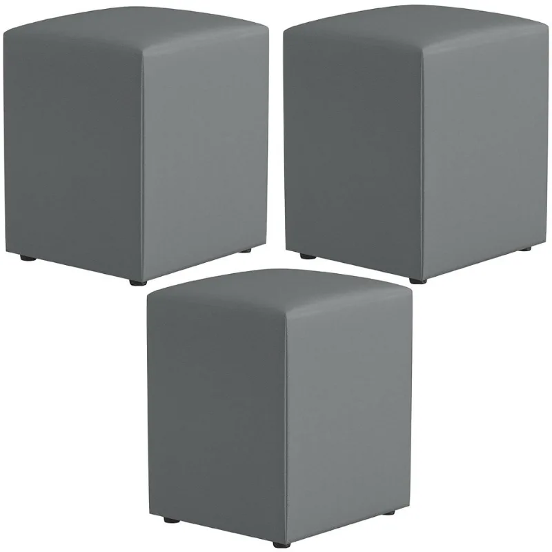 Kit 03 Puffs Quadrado L02 Decorativo Corano Cinza - Lyam Decor