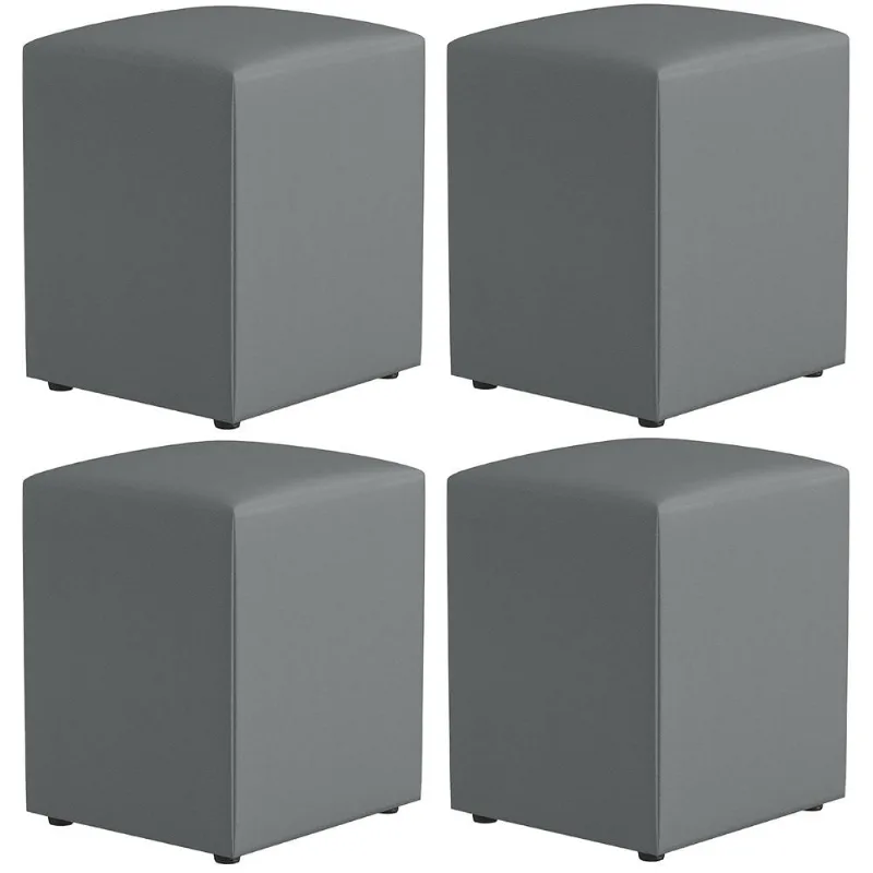 Kit 04 Puffs Quadrado L02 Decorativo Corano Cinza - Lyam Decor