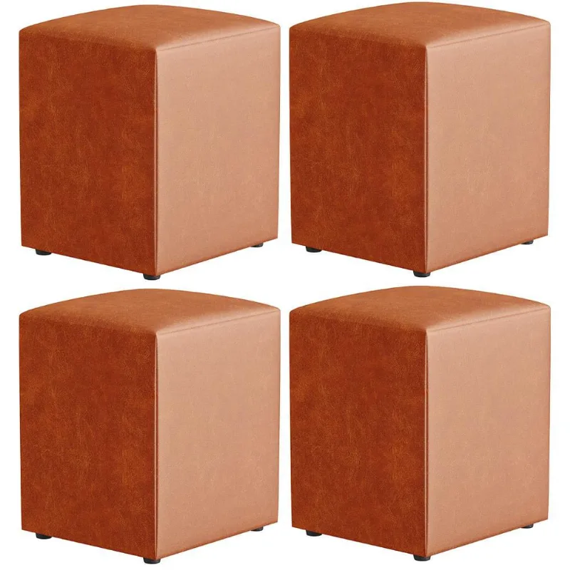 Kit 04 Puffs Quadrado L02 Decorativo Couríssimo Camel - Lyam Decor