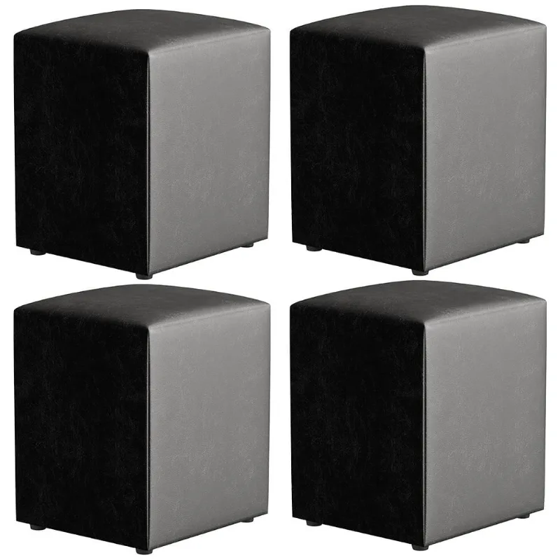 Kit 04 Puffs Quadrado L02 Decorativo Couríssimo Preto Brilho - Lyam Decor
