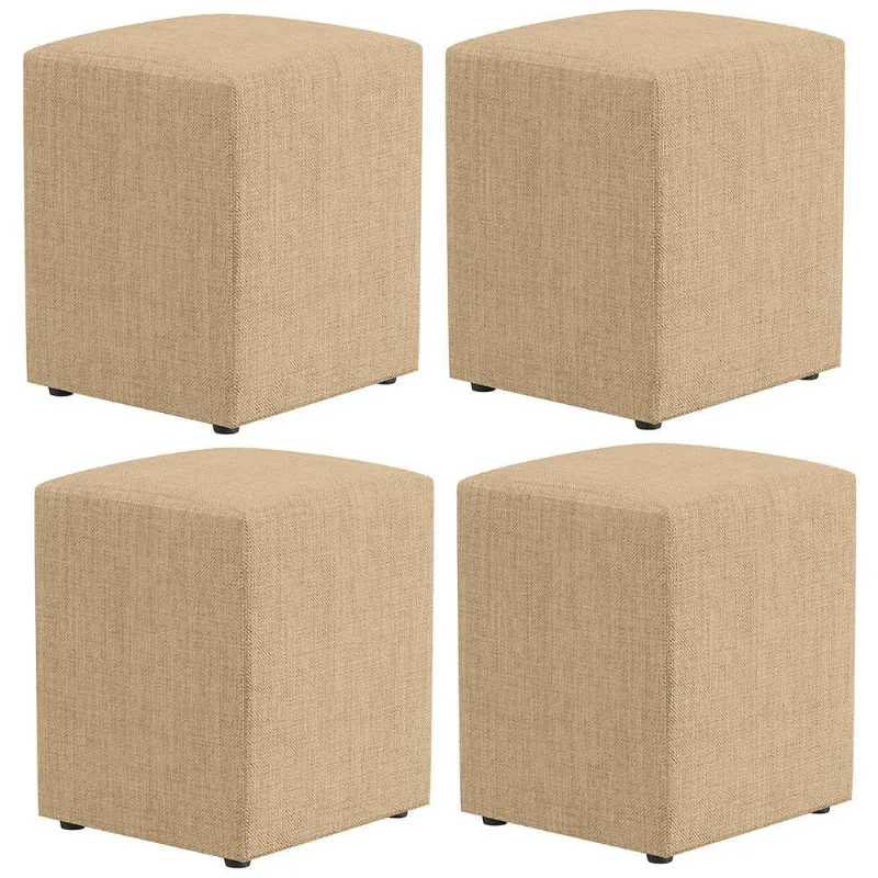 Kit 04 Puffs Quadrado L02 Decorativo Linho Bege Escuro - Lyam Decor