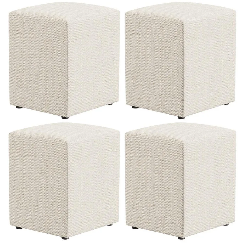 Kit 04 Puffs Quadrado L02 Decorativo Linho Champagne - Lyam Decor
