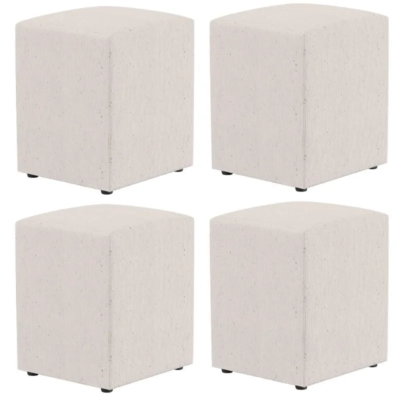 Kit 04 Puffs Quadrado L02 Decorativo Linho Cru - Lyam Decor