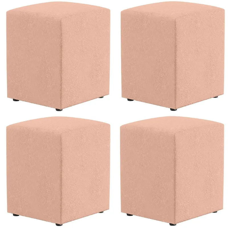 Kit 04 Puffs Quadrado L02 Decorativo Linho Rosê - Lyam Decor