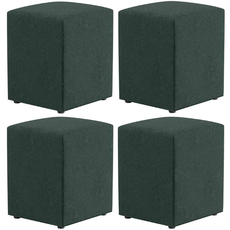 Kit 04 Puffs Quadrado L02 Decorativo Linho Verde - Lyam Decor
