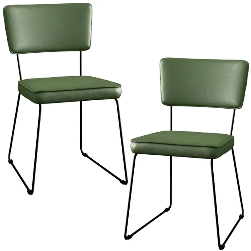 Kit 2 Cadeiras Decorativa Estofada Sala De Jantar Base Aço Allana L02 Facto Verde Musgo - Lyam Decor - Lyam Decor