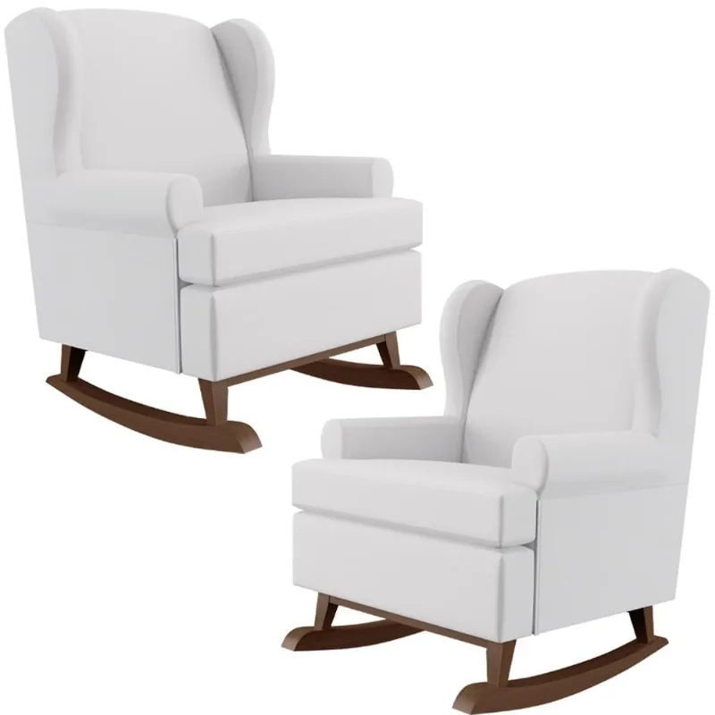 Kit 2 Poltronas De Amamentação Com Balanço Malu Base De Madeira P02 Facto Branco Fosco - Lyam Decor