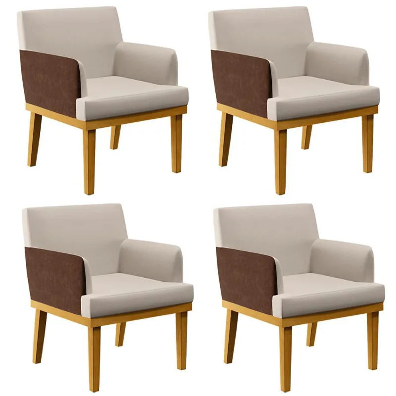 Kit 4 Poltronas Decorativas Para Sala De Estar Beatriz W01 Linho Cru Couríssimo Marrom - Lyam Decor