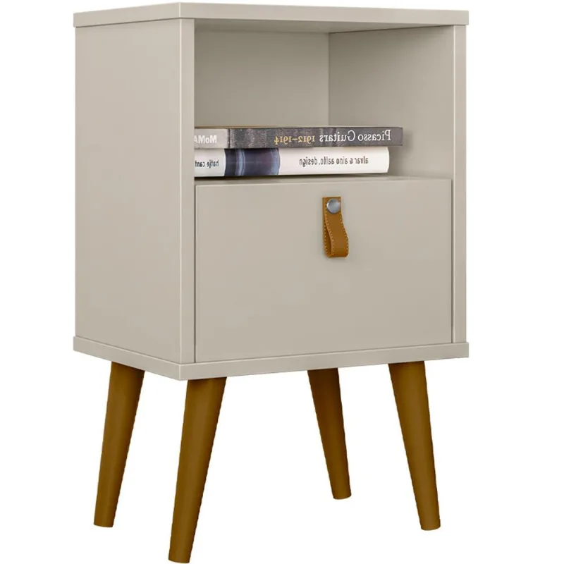Mesa De Cabeceira Com 01 Gaveta 01 Nicho 04 Pés em Madeira Loreta L05 Off White - Lyam Decor - Lyam Decor