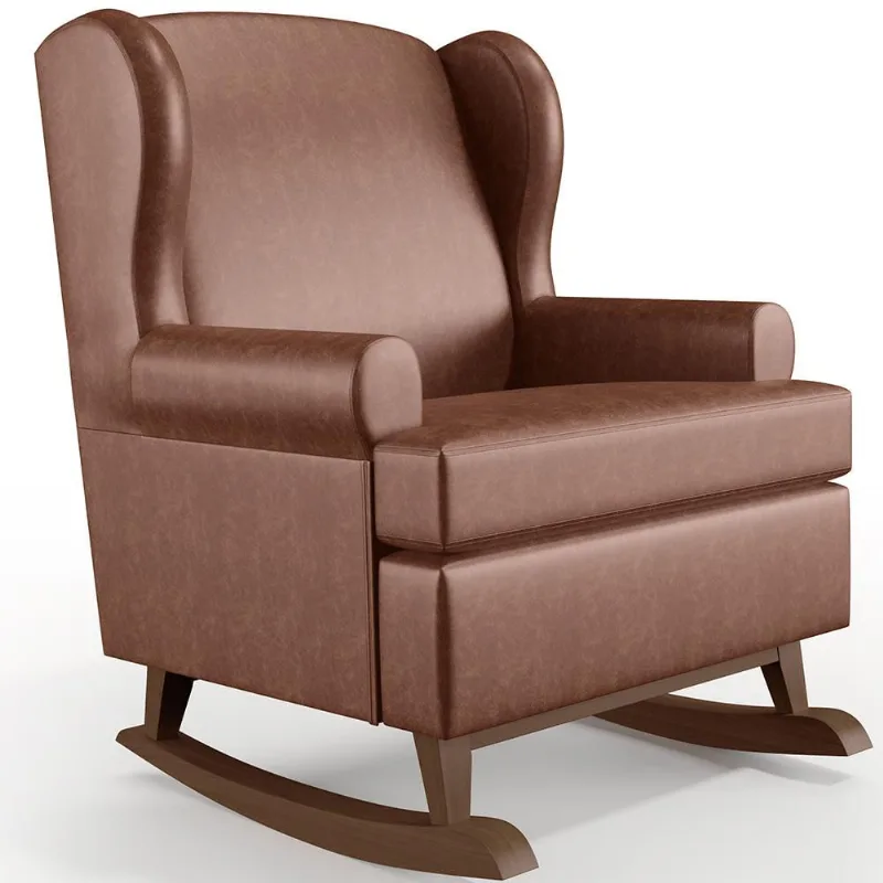 Poltrona De Amamentação Com Balanço Malu Base De Madeira P02 Couríssimo Marrom - Lyam Decor