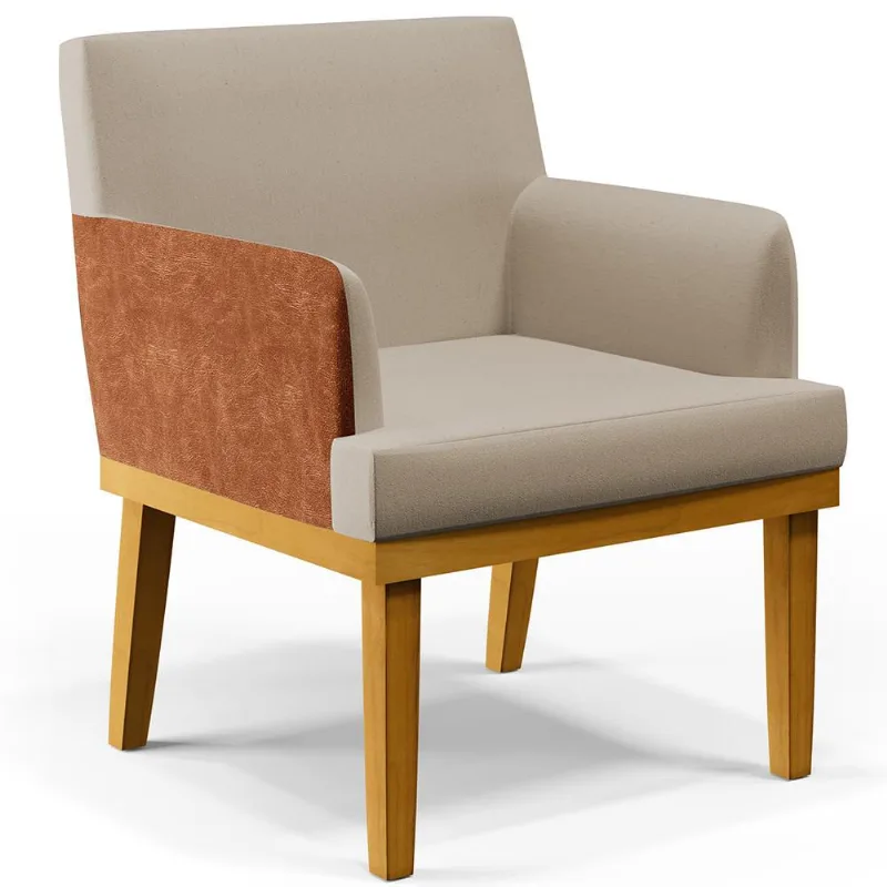 Poltrona Decorativa Para Sala de Estar Base Mel Beatriz W01 Linho Bege Couríssimo Camel - Lyam Decor