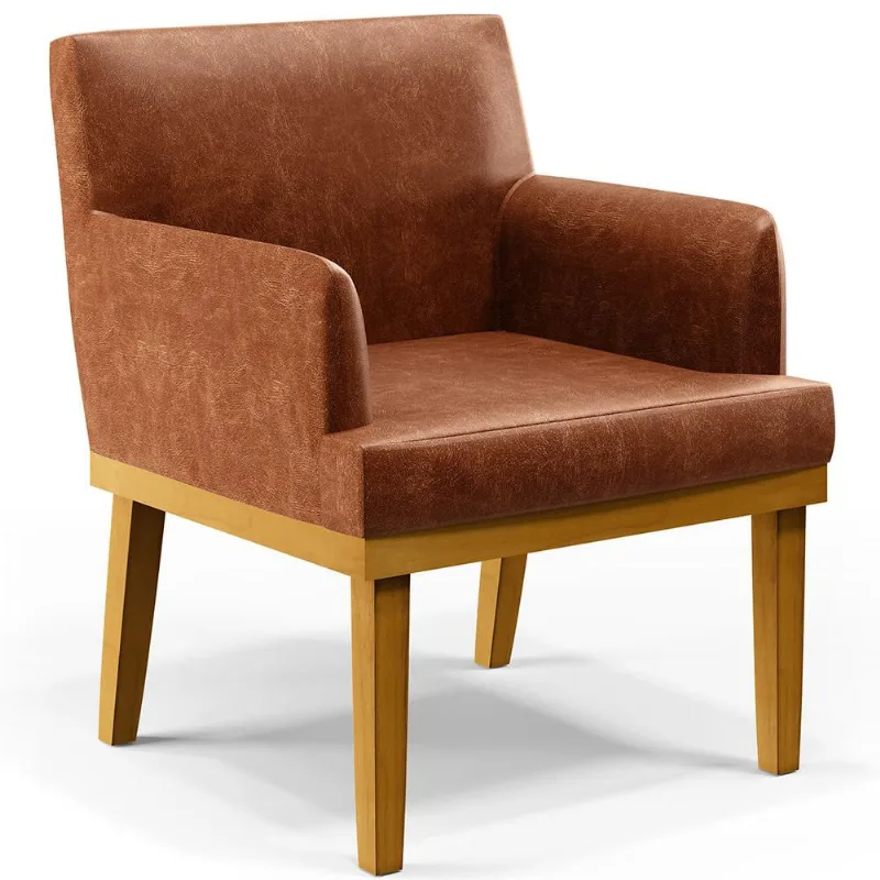 Poltrona Decorativa Para Sala De Estar E Recepção Beatriz W01 Couríssimo Camel - Lyam Decor