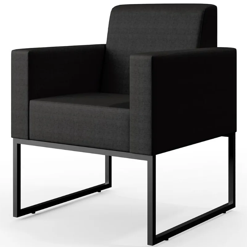 Poltrona Para Sala De Estar Base Fixa De Metal Helô L02 Facto Preto Metalizado - Lyam Decor