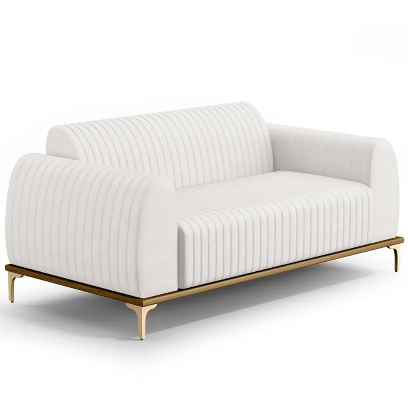 Sofá 3 Lugares Para Sala De Estar Molino 210 Cm D02 Pés D'ouro Corano Branco C-12 - Lyam Decor - Lyam Decor