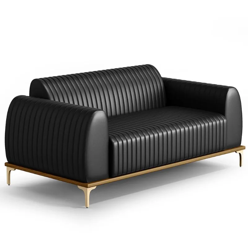 Sofá 3 Lugares Para Sala De Estar Molino 210 Cm D02 Pés D'ouro Couríssimo Preto B-159 - Lyam Decor - Lyam Decor