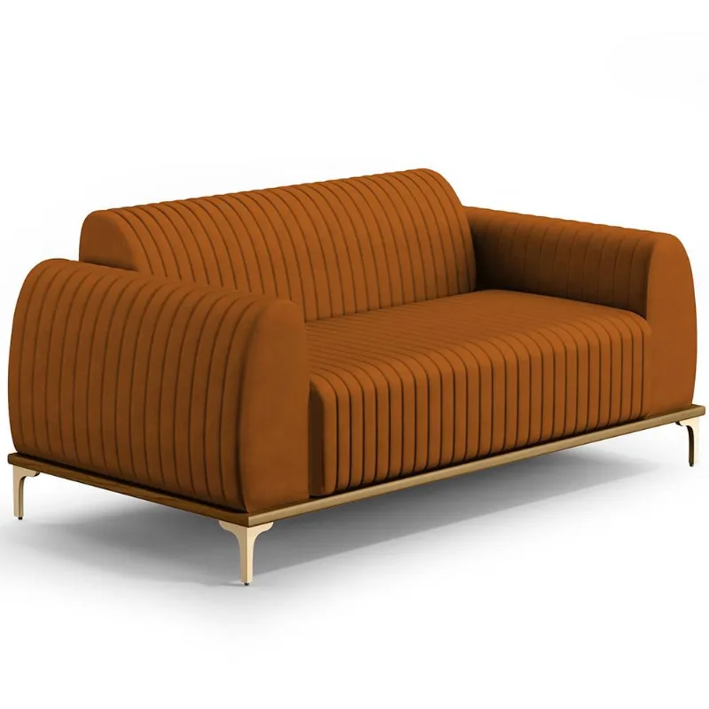 Sofá 3 Lugares Para Sala De Estar Molino 210 Cm D02 Pés D'ouro Veludo Telha C-262 - Lyam Decor - Lyam Decor