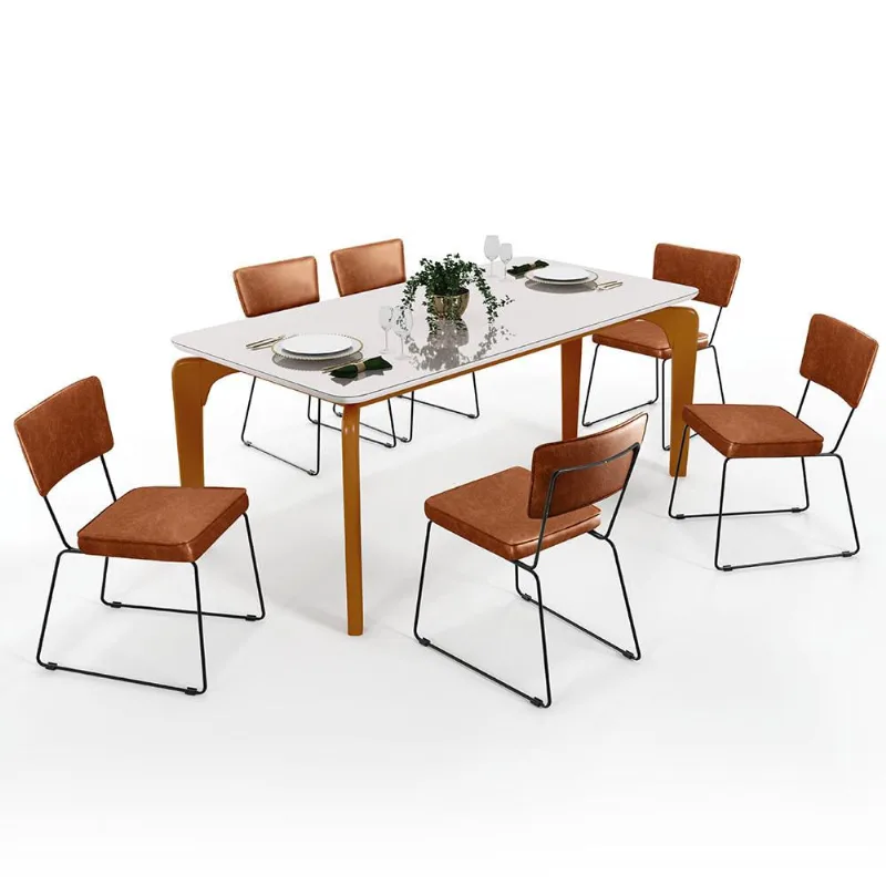 Mesa De Jantar Capri 160cm Off White Nature Com 6 Cadeiras Allana B05 Couríssimo Camel - Lyam Decor - Lyam Decor