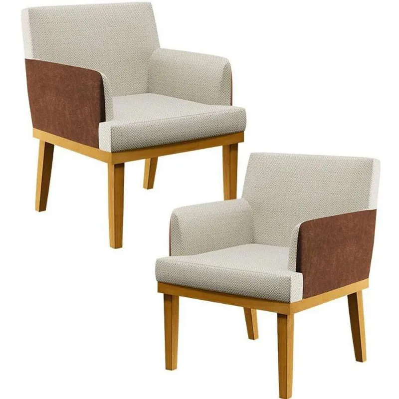 Kit 02 Poltronas Decorativa Base Mel Beatriz W01 Linho Champagne Couríssimo Marrom