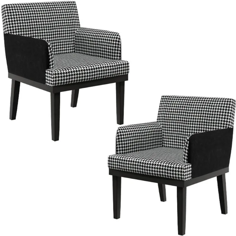 Kit 02 Poltronas Base Preto Suede Pied Poule Preto