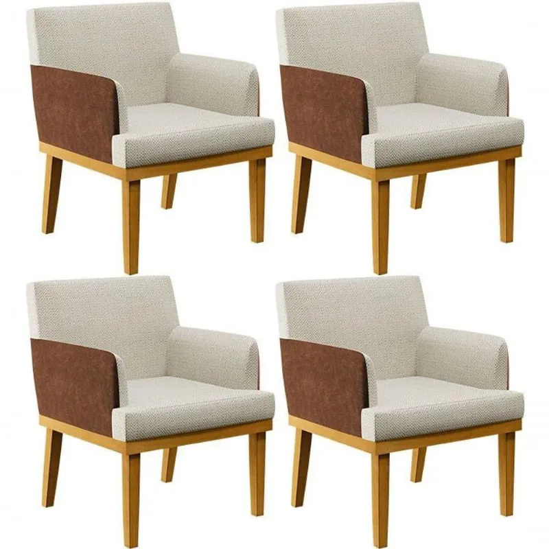 Kit 04 Poltronas Decorativa Base Mel Beatriz W01 Linho Champagne Couríssimo Marrom - Lyam Decor