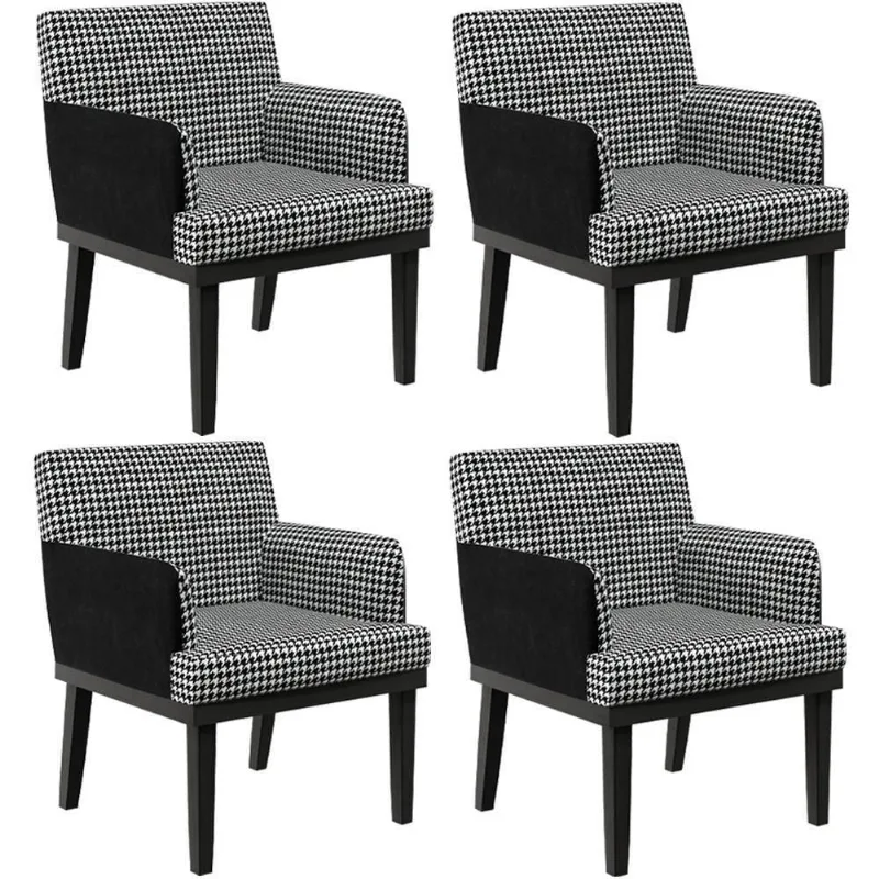 Kit 04 Poltronas Base Preto Suede Pied Poule Preto