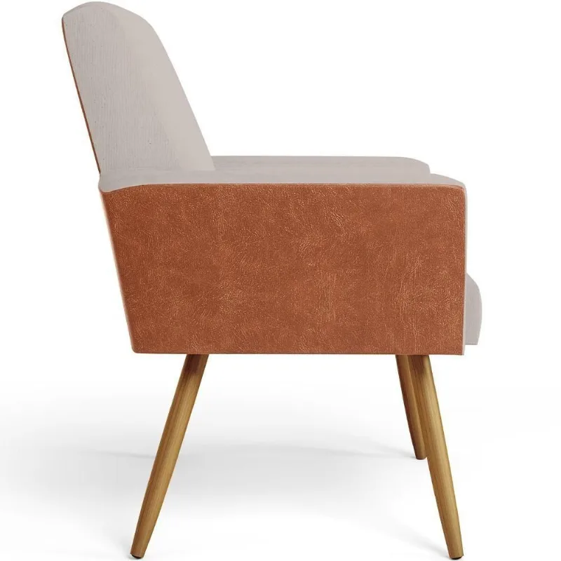 Kit 04 Poltronas Decorativa Maria W01 Pés Palito Linho Bege Couríssimo Camel Lyam Decor