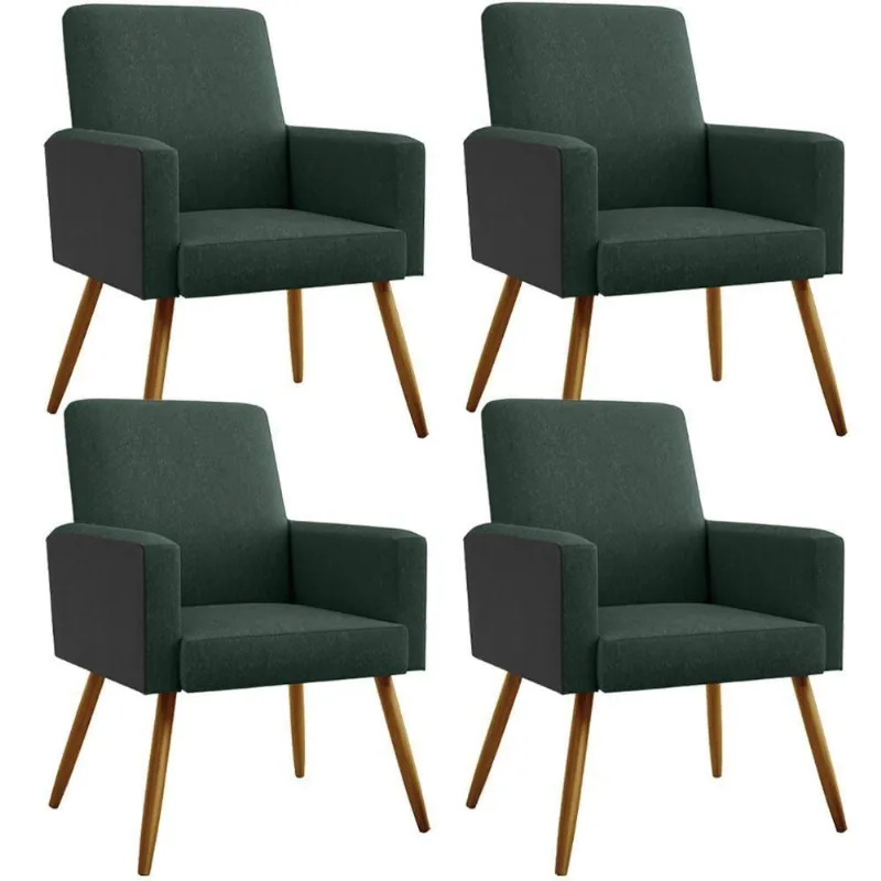 Kit 04 Poltronas Pés Palito Verde Musgo Couríssimo Preto