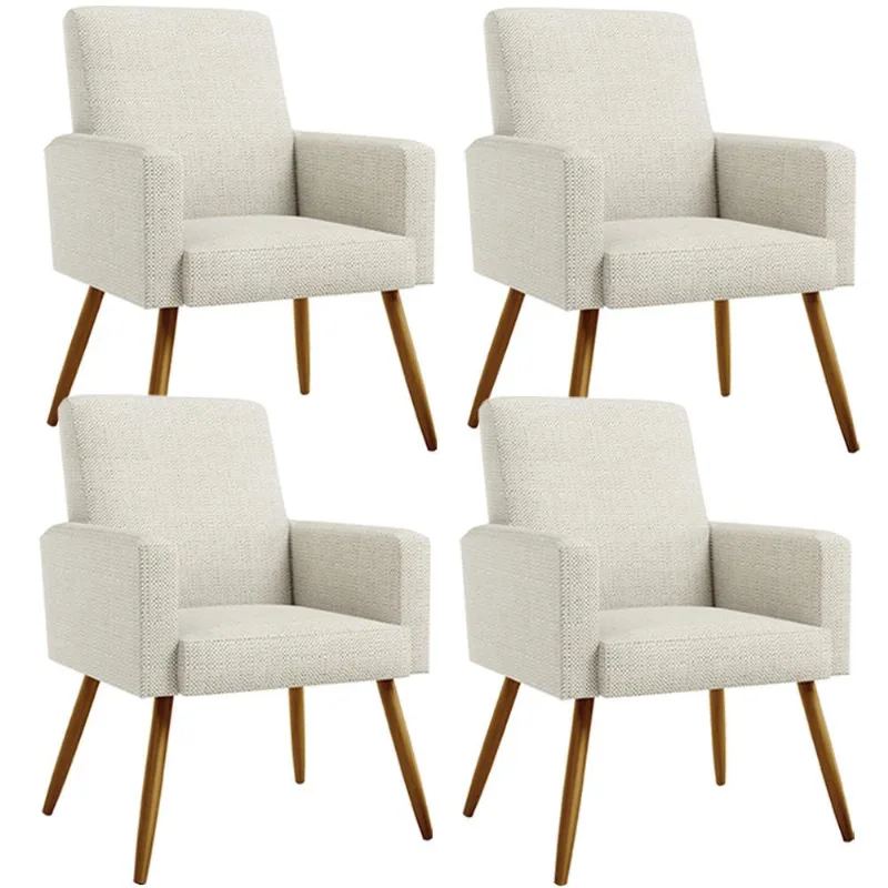 Kit 04 Poltronas Decorativa Para Sala De Estar Maria W01 Pés Palito Linho Champagne - Lyam Decor