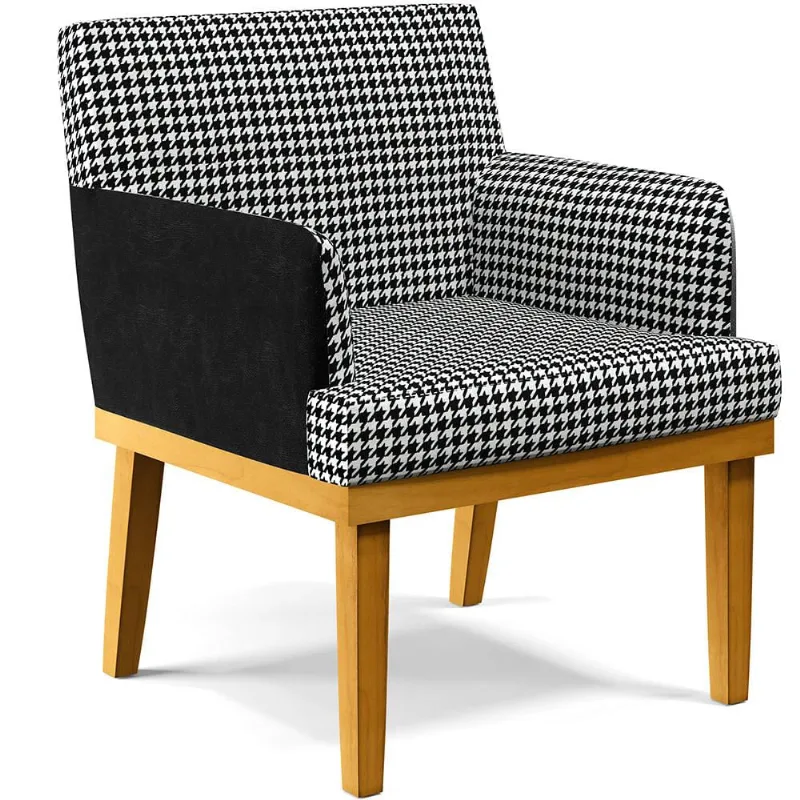 Poltrona Decorativa Base Mel Beatriz W01 Suede Pied Poule Couríssimo Preto - Lyam Decor