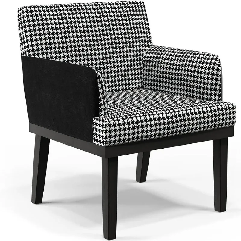 Poltrona Decorativa Base Tabaco Beatriz W01 Suede Pied Poule Couríssimo Preto - Lyam Decor