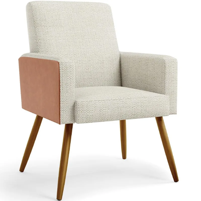 Poltrona Decorativa Maria W01 Pés Palito Linho Champagne Couríssimo Camel - Lyam Decor