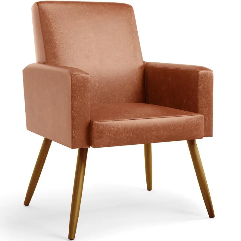 Poltrona Decorativa Para Sala De Estar Maria W01 Pés Palito Couríssimo Camel - Lyam Decor