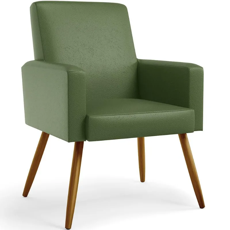 Poltrona Decorativa Para Sala De Estar Maria W01 Pés Palito Facto Verde Musgo - Lyam Decor