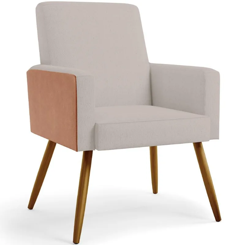 Poltrona Decorativa Para Sala de Estar Maria W01 Pés Palito Linho Bege Couríssimo Camel - Lyam Decor