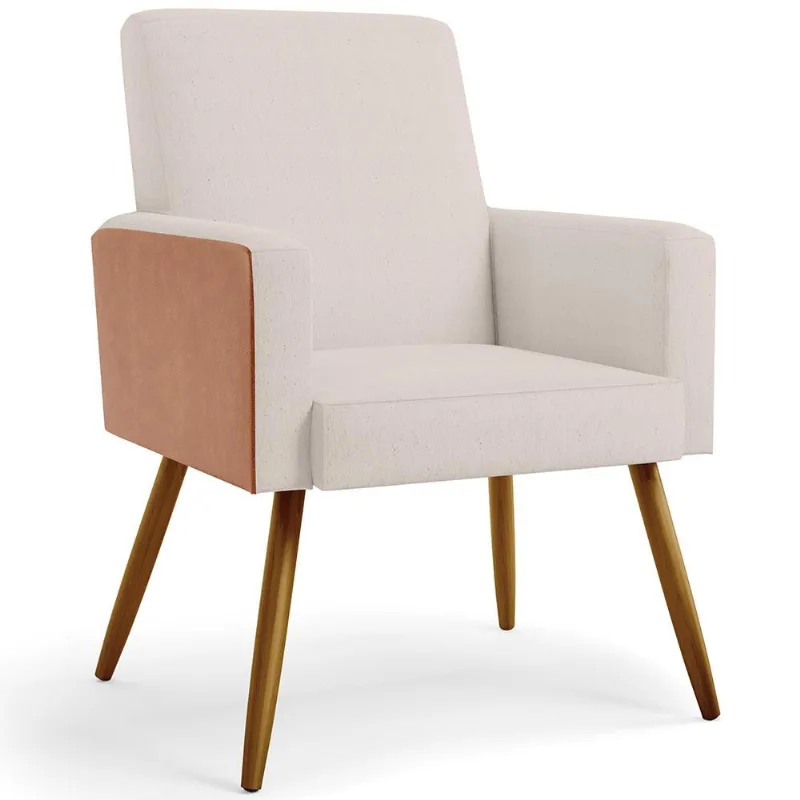 Poltrona Decorativa Para Sala De Estar Maria W01 Pés Palito Linho Cru Couríssimo Camel - Lyam Decor