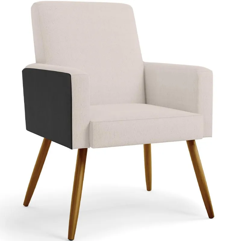 Poltrona Decorativa Para Sala De Estar Maria W01 Pés Palito Linho Cru Couríssimo Preto - Lyam Decor
