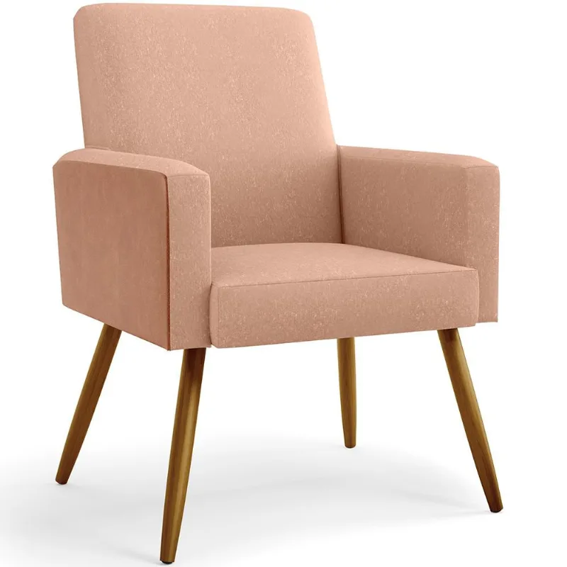 Poltrona Decorativa Para Sala De Estar Maria W01 Pés Palito Linho Rosê Couríssimo Camel - Lyam Decor