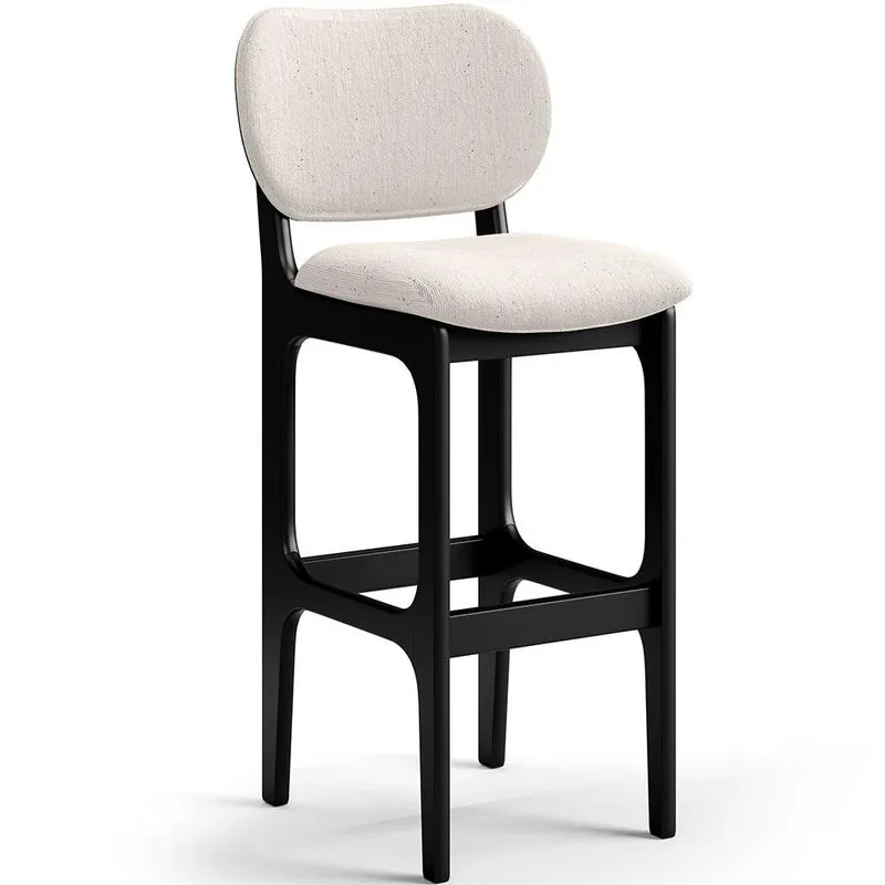Banqueta Alta Bar Cozinha Sala Jantar Fixa Betta L02 Preto Linho Cru - Lyam Decor