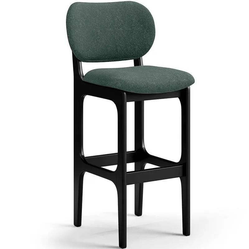 Banqueta Alta Bar Cozinha Sala Jantar Fixa Betta L02 Preto Linho Verde Musgo - Lyam Decor