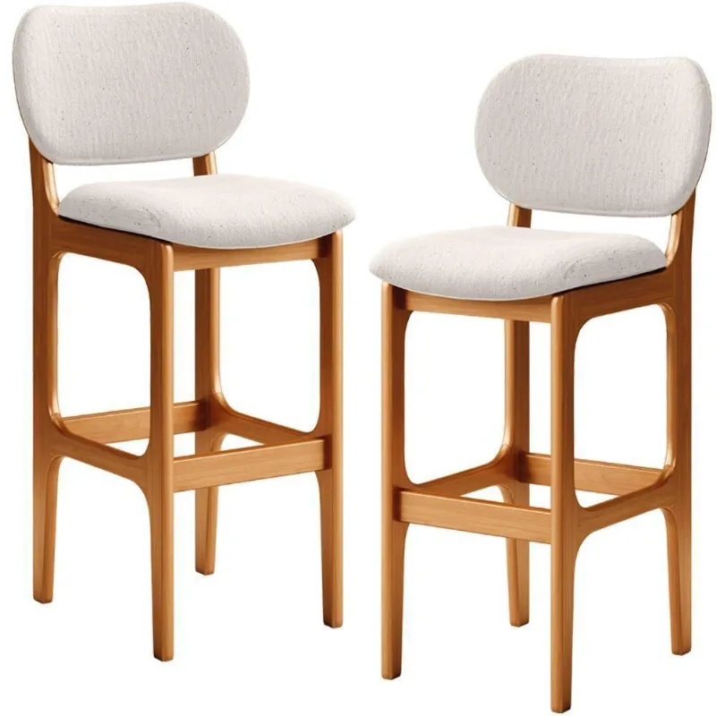 Kit 2 Banquetas Alta Betta Imbuia Linho Cru - Lyam Decor