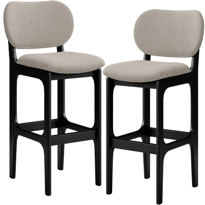 Kit 2 Banquetas Alta Betta Preto Linho Bege - Lyam Decor