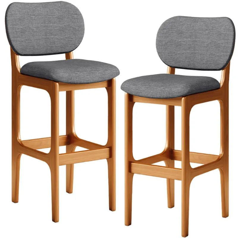 Kit 2 Banquetas Alta Bar Cozinha Sala Jantar Fixa Betta L02 Imbuia Linho Cinza Escuro - Lyam Decor