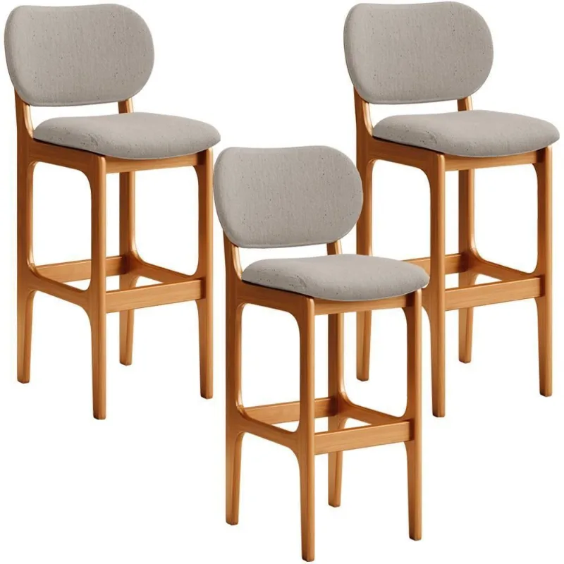 Kit 3 Banquetas Alta Betta Imbuia Linho Bege - Lyam Decor