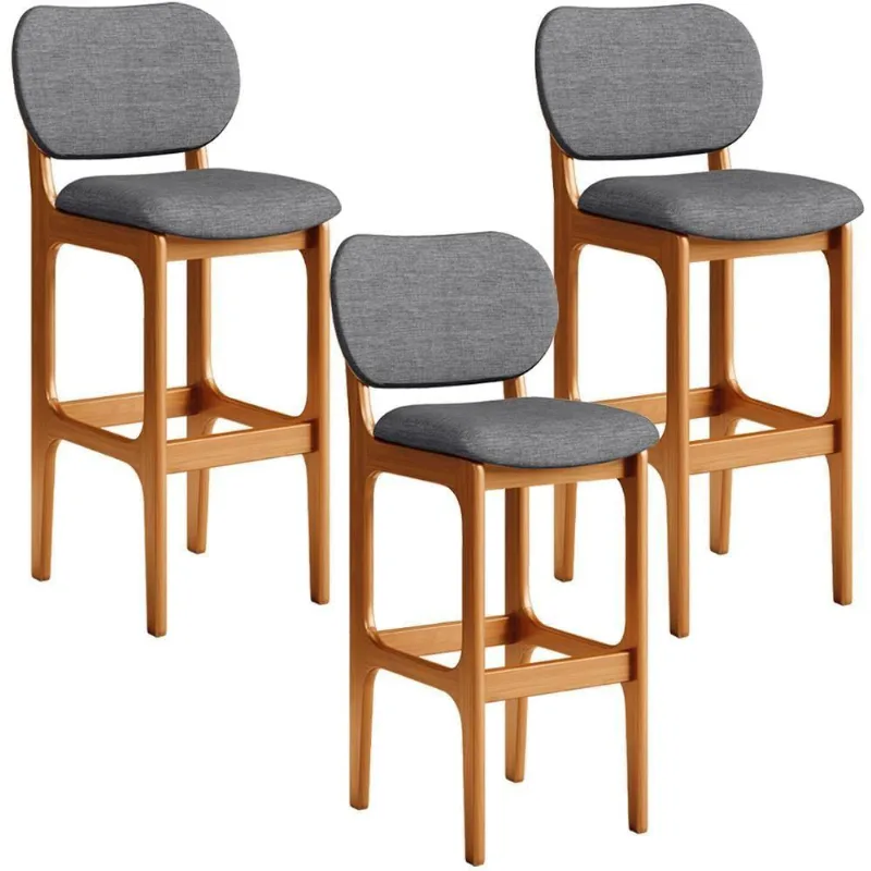 Kit 3 Banquetas Alta Betta Imbuia Linho Cinza Escuro - Lyam Decor