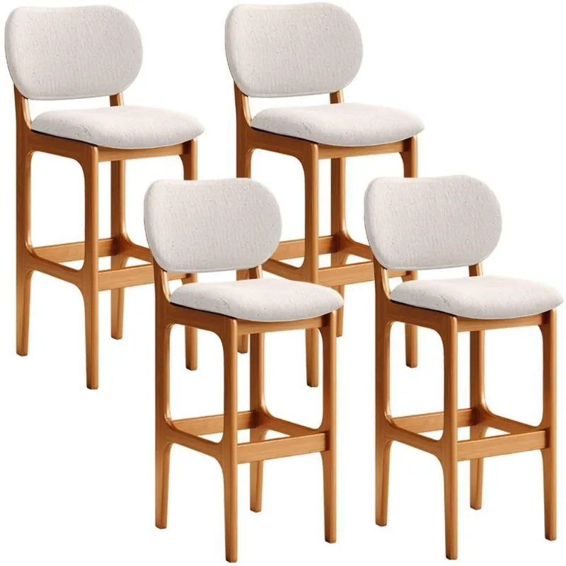 Kit 4 Banquetas Alta Betta Imbuia Linho Cru - Lyam Decor