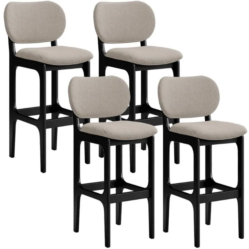 Kit 4 Banquetas Alta Bar Cozinha Betta L02 Preto Linho Bege - Lyam Decor