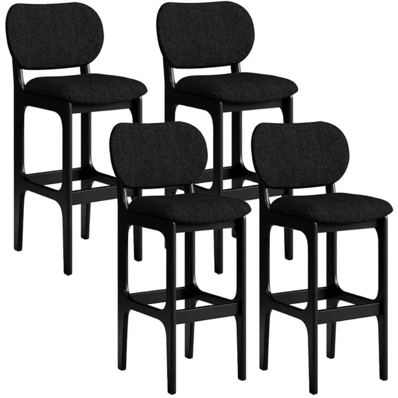 Kit 4 Banquetas Alta Betta Preto Linho Chumbo - Lyam Decor