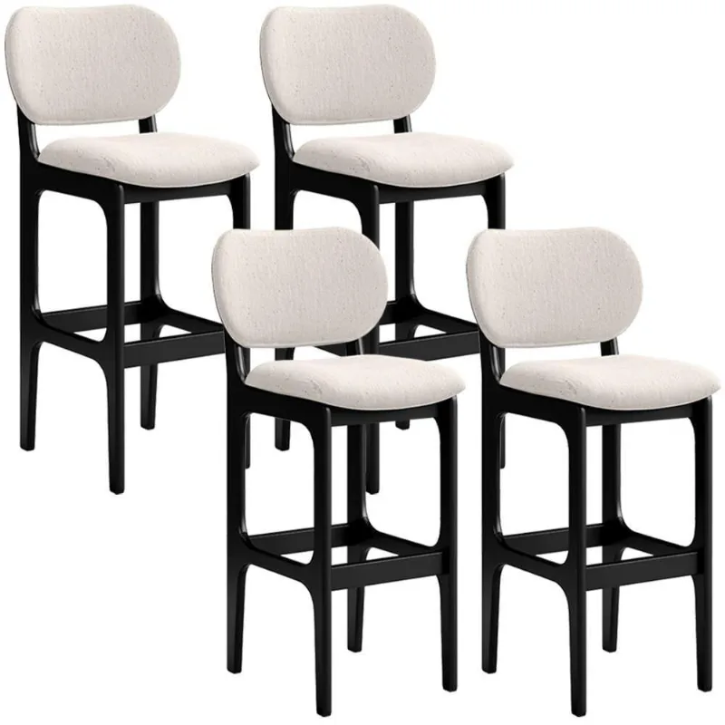 Kit 4 Banquetas Alta Betta Preto Linho Cru - Lyam Decor