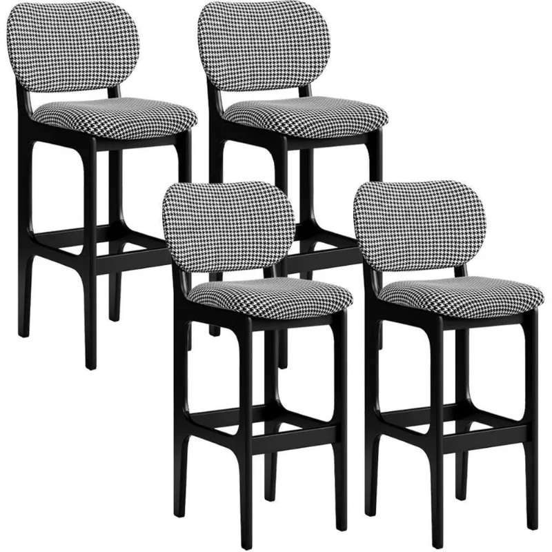 Kit 4 Banquetas Alta Betta Preto Suede Pied Poule - Lyam Decor