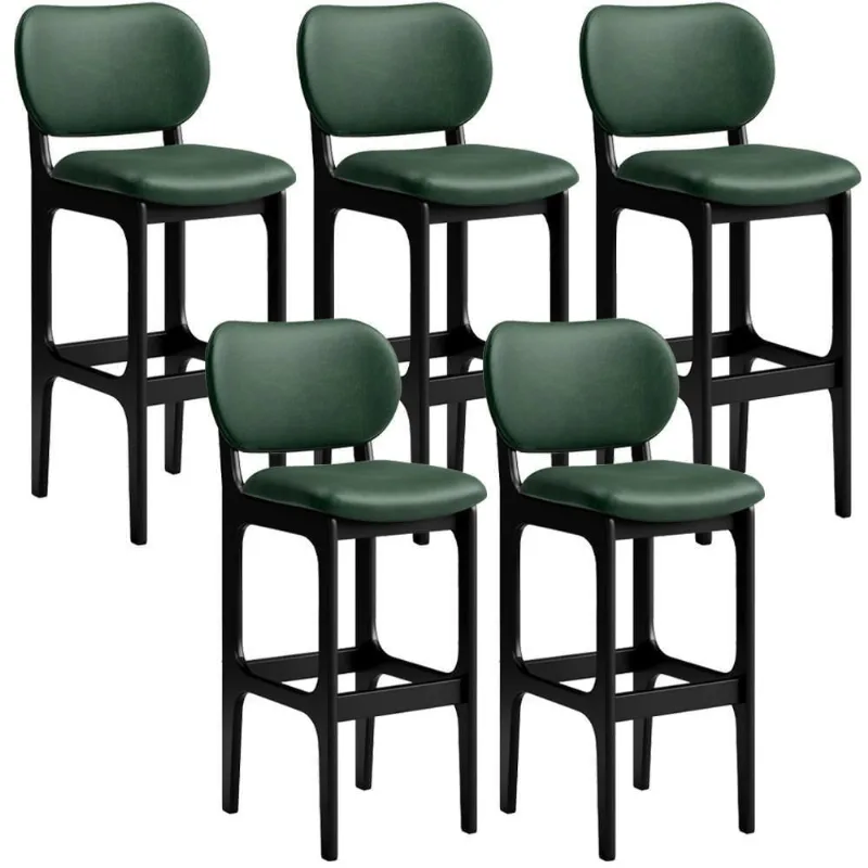 Kit 5 Banquetas Alta Betta Preto Facto Verde Musgo - Lyam Decor